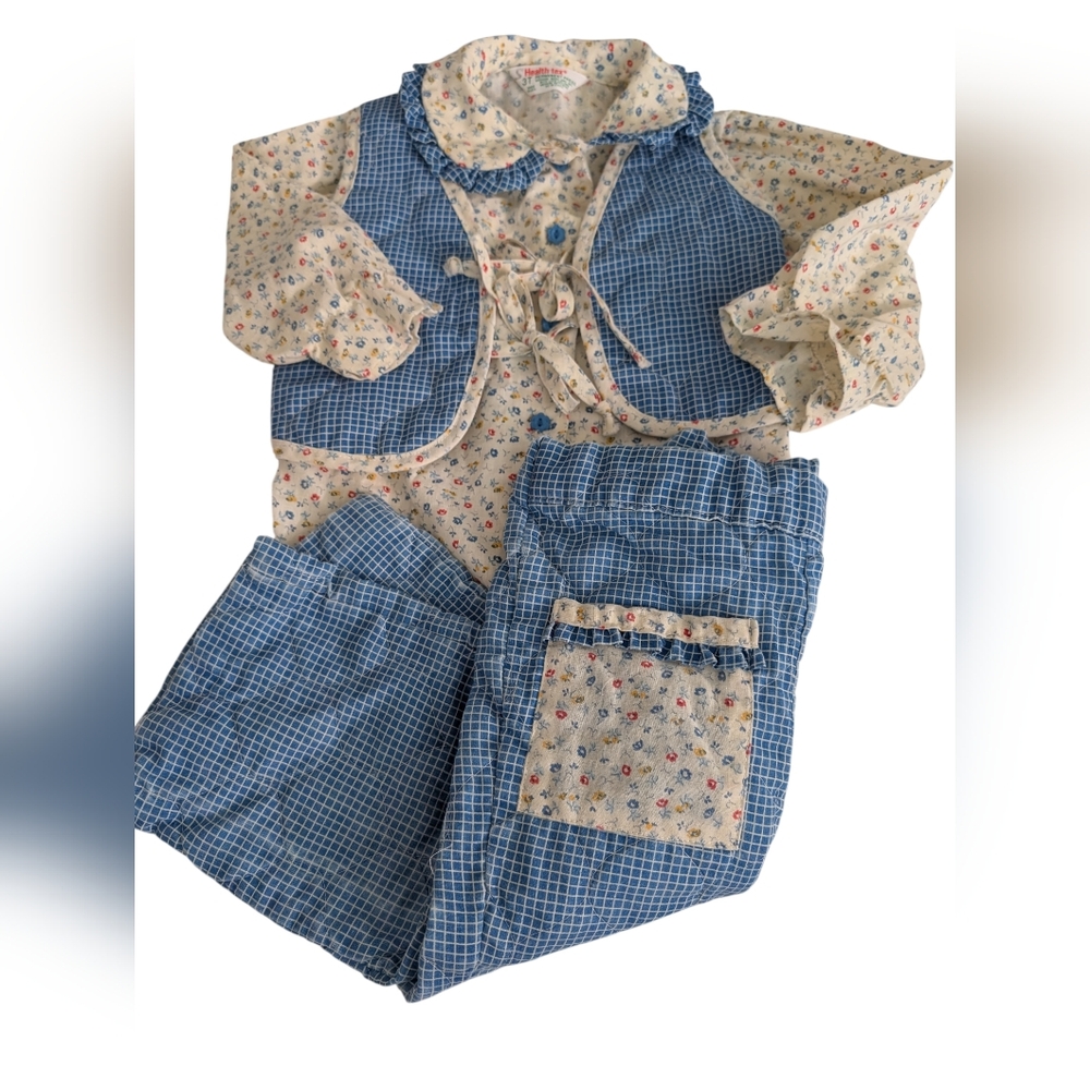 70s Vintage Healthtex Toddler Quilted Floral 3 Piece Set Prairie